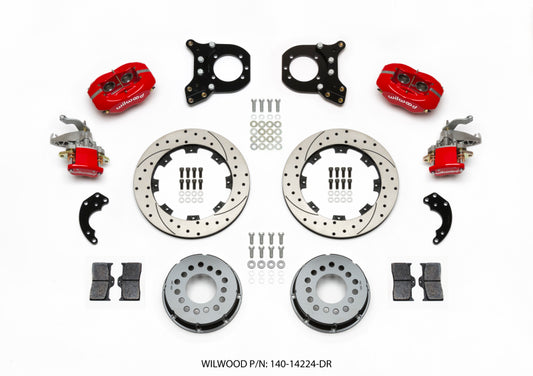 Wilwood Forged Dynalite P/S Rear Kit w/MC4 P-Brake Drill Red Chev 12 Bolt w/Clip Eliminator