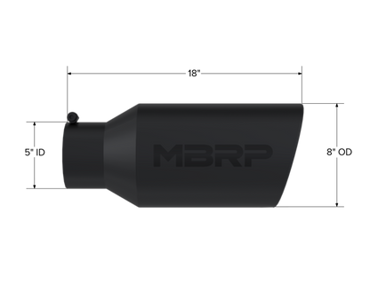 MBRP Universal Tip 8in OD Rolled End 5in Inlet 18in Length T304 - Black