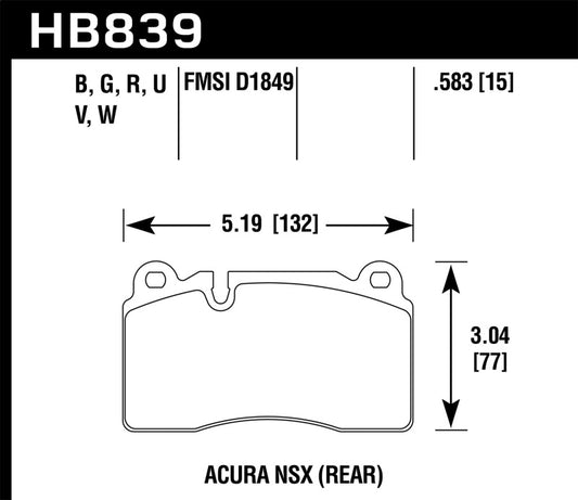 Hawk 2017 Acura NSX DTC-60 Race Rear Brake Pads