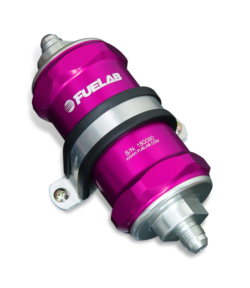 Fuelab 848 In-Line Fuel Filter Standard -8AN In/Out 10 Micron Fabric w/Check Valve - Purple