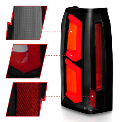 ANZO 2015-2020 Chevrolet Tahoe LED Tail Lights w/ Light Bar Black Housing Smoke Lens