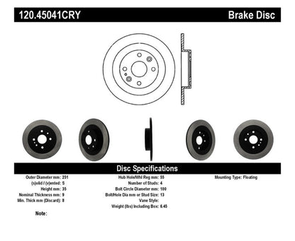 Centric 94-05 Mazda Miata MX-5/92-95 MX-3 (Normal Suspension) Rear Premium Brake Cryo Rotor