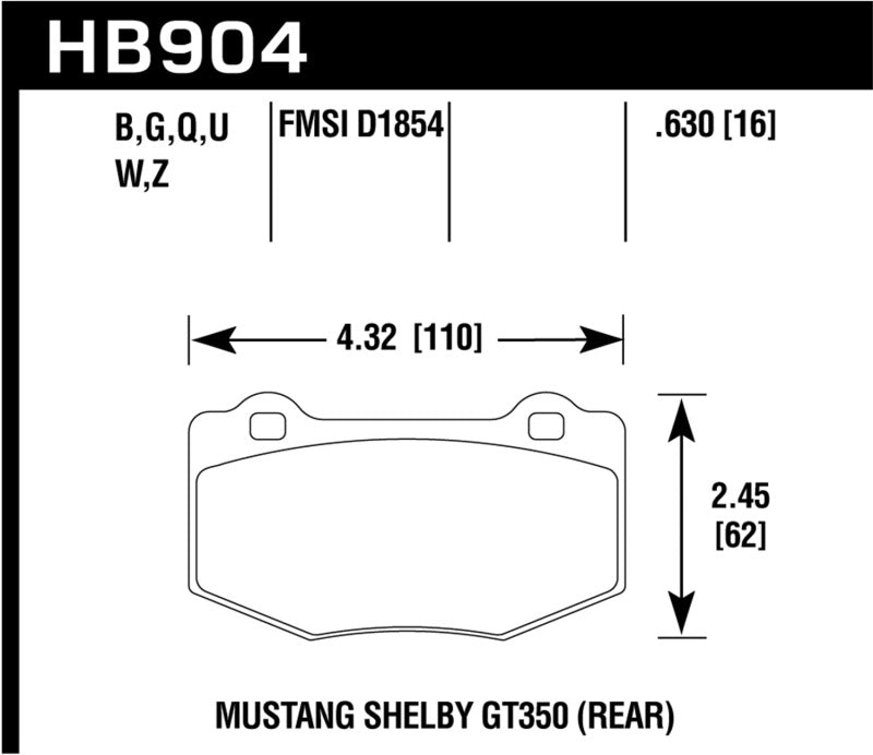 Hawk 15-17 Ford Mustang Shelby GT350/GT350R HP+ Rear Brake Pads