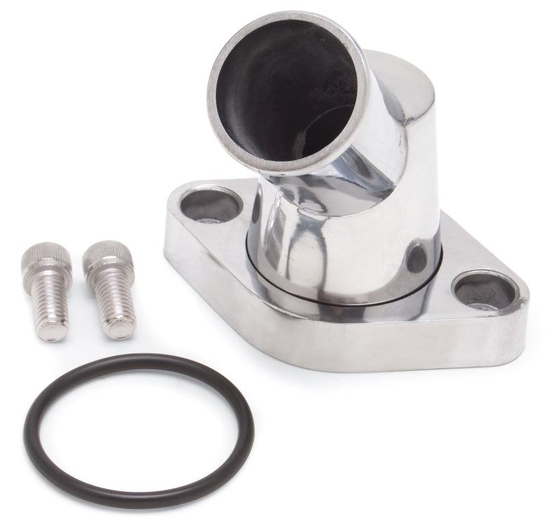 Edelbrock Waterneck Sbc/BBC 45-Degree Two-Piece Cast SwIVel Polished