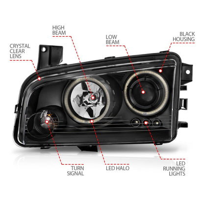 ANZO 2006-2010 Dodge Charger Projector Headlights w/ Halo Chrome (CCFL)
