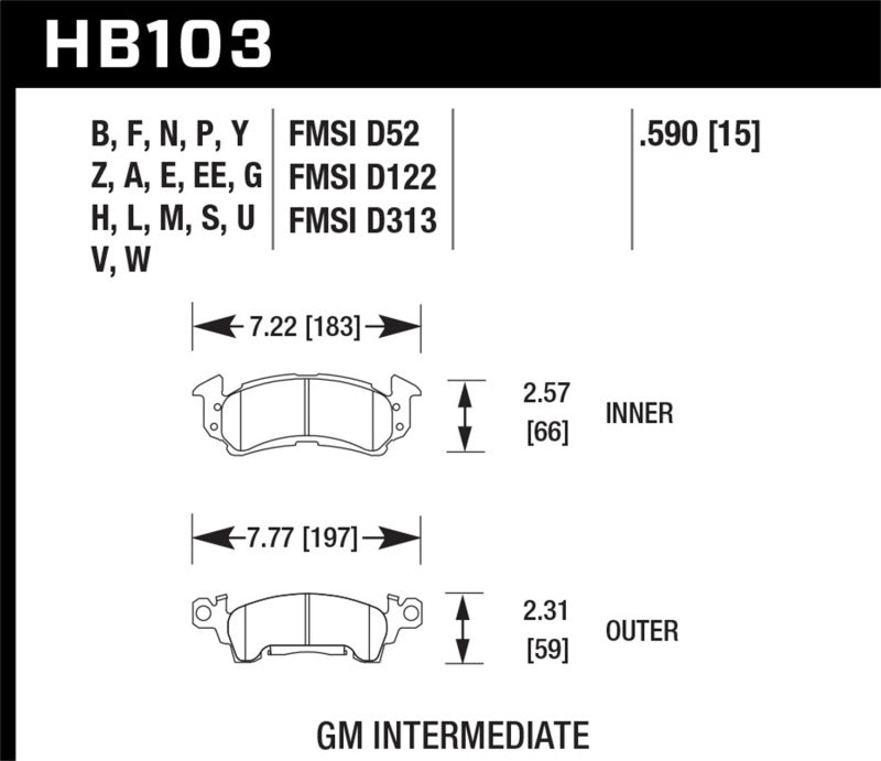 Hawk 76-77 Chevrolet Camaro LT / 72 Camaro Z28 / 69-81 Camaro Black Race Front Brake Pads