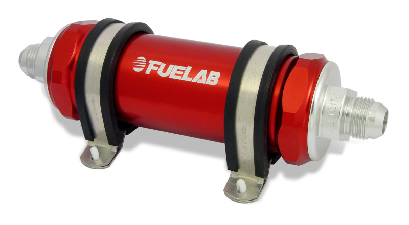 Fuelab 828 In-Line Fuel Filter Long -8AN In/Out 10 Micron Fabric - Red