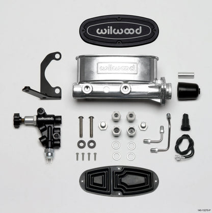 Wilwood HV Tandem M/C Kit w L/H Bracket & Prop Valve - 1 1/8in Bore Ball Burnished