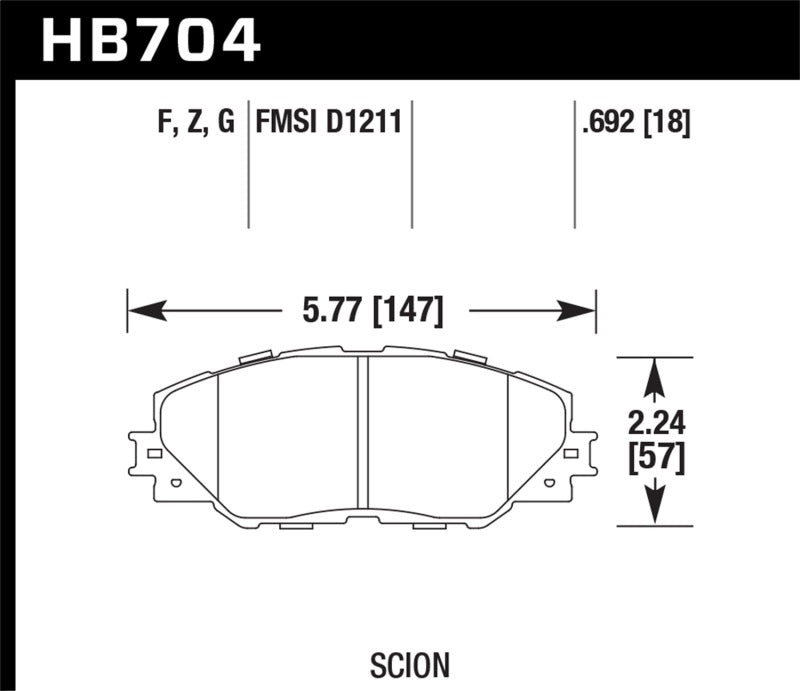 Hawk 11-16 Scion TC / 09-13 Toyota Matrix DTC-60 Race Front Brake Pads