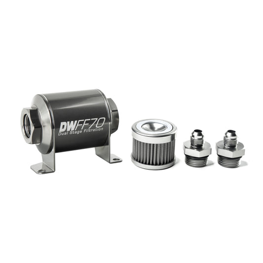 DeatschWerks Stainless Steel 6AN 40 Micron Universal Inline Fuel Filter Housing Kit (70mm)