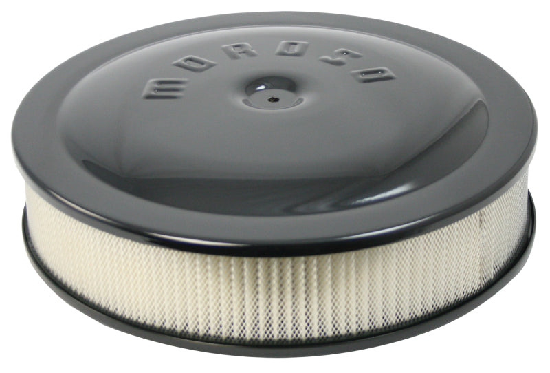 Moroso Racing Air Cleaner - 14in x 3in Filter - Raised Bottom - Aluminum - Black Powder Coat