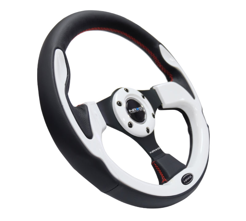 NRG Reinforced Steering Wheel (320mm) Blk w/White Trim & 4mm 3-Spoke