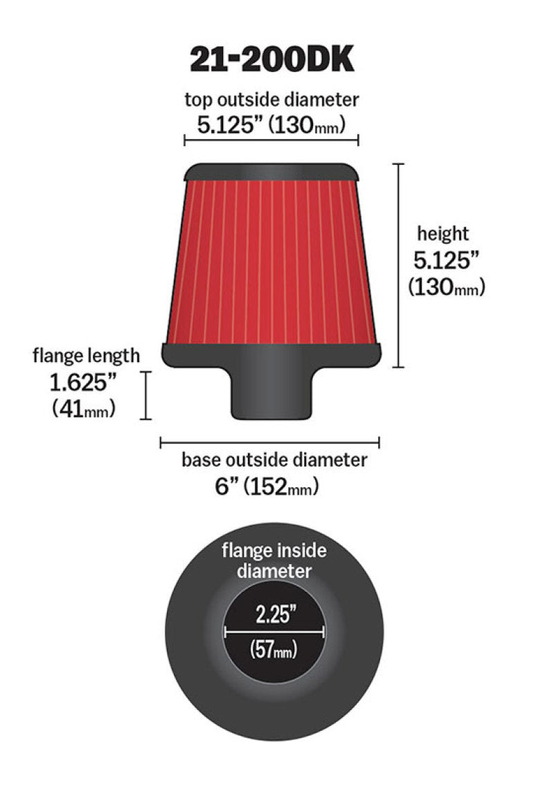 AEM 2.25 inch Short Neck 5 inch Element Filter Replacement