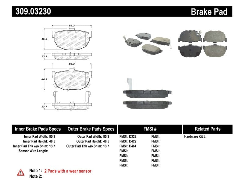 StopTech Performance Hyundai Elantra/Tiburon / Kia Spectra / Nissan Maxima/Stanza Rear Brake Pads