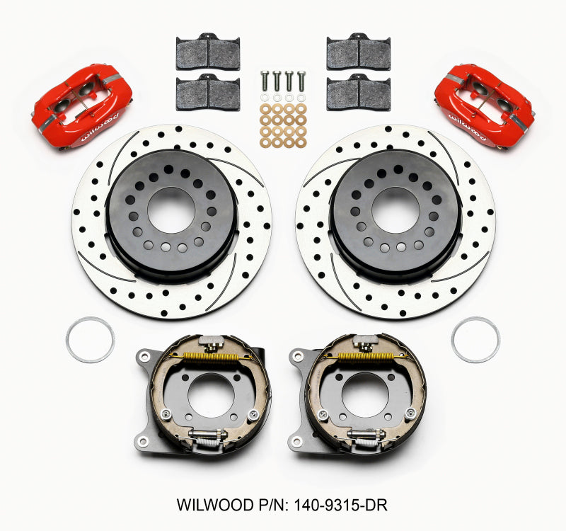 Wilwood Forged Dynalite P/S Park Brake Kit Drilled Red 12 Bolt 2.75in offset Staggered Shock