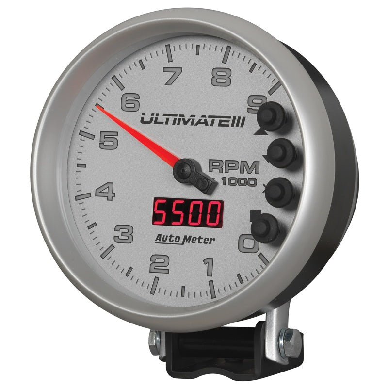 Autometer 5 inch Ultimate III Playback Tachometer 9000 RPM - Silver