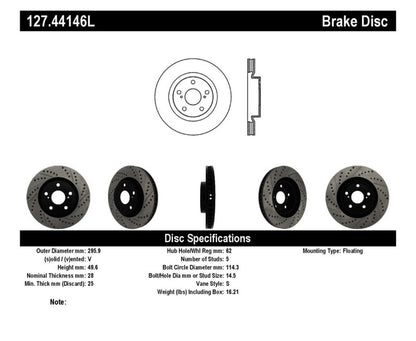 StopTech 07-09 Lexus ES 250/ES 300/ ES330/ES350 SportStop Slotted & Drilled Left Front Rotor