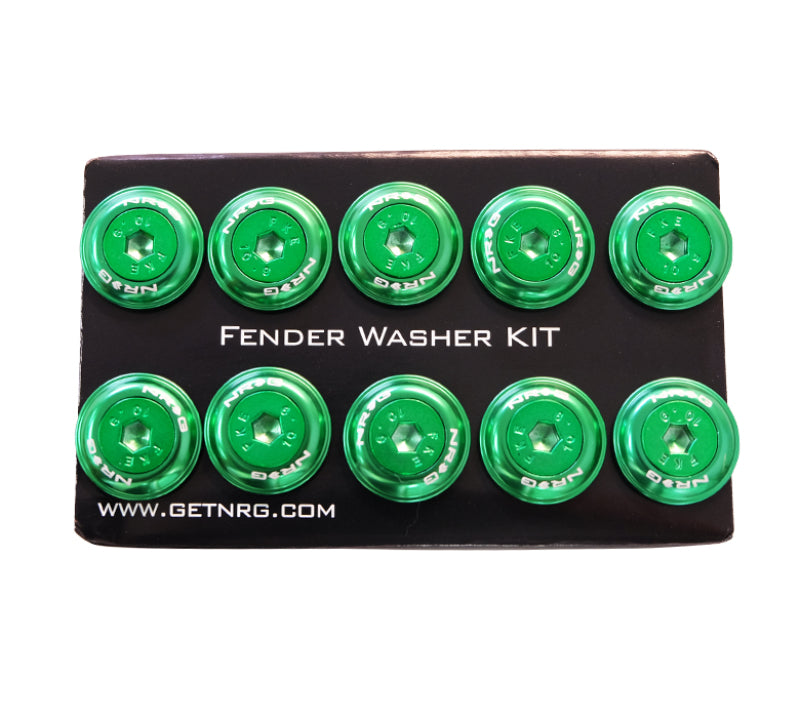 NRG Fender Washer Kit w/Color Matched M6 Bolt Rivets For Plastic (Green) - Set of 10