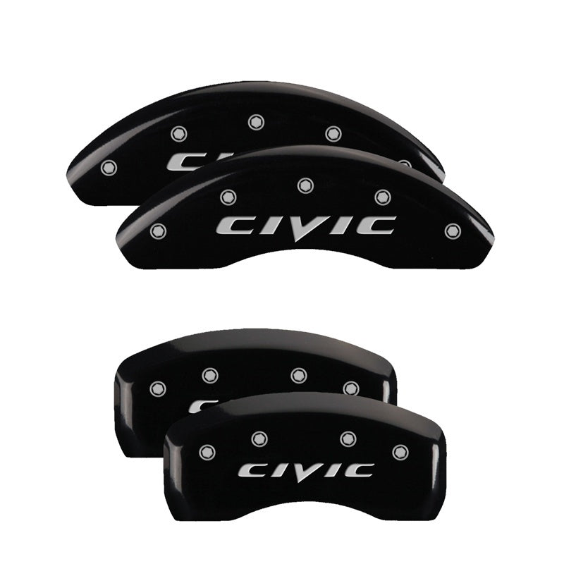 MGP 4 Caliper Covers Engraved Front & Rear MGP Yellow Finish Black Char 2017 Honda Civic