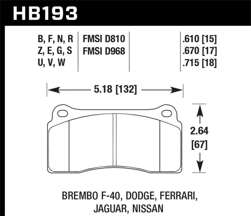 Hawk Dodge / Ferrari Front & Rear / Ferrari / Jaguar / Nissan Front DTC-30 Race Brake Pads