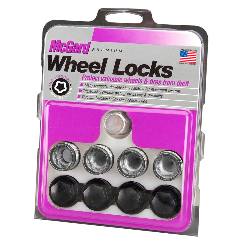 McGard Wheel Lock Nut Set - 4pk. (Under Hub Cap / Radius Seat) M14X1.5 / 19mm Hex / .890in. L w/Caps