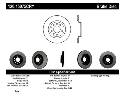 Stoptech 06-15 Mazda Miata MX-5 Front Premium Cryostop Brake Rotor