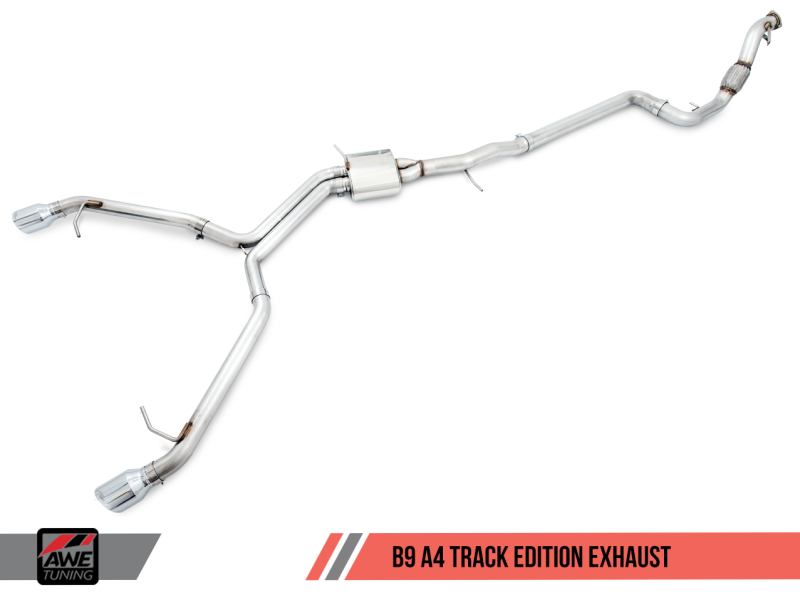 AWE Tuning Audi B9 A4 Track Edition Exhaust Dual Outlet - Diamond Black Tips (Includes DP)